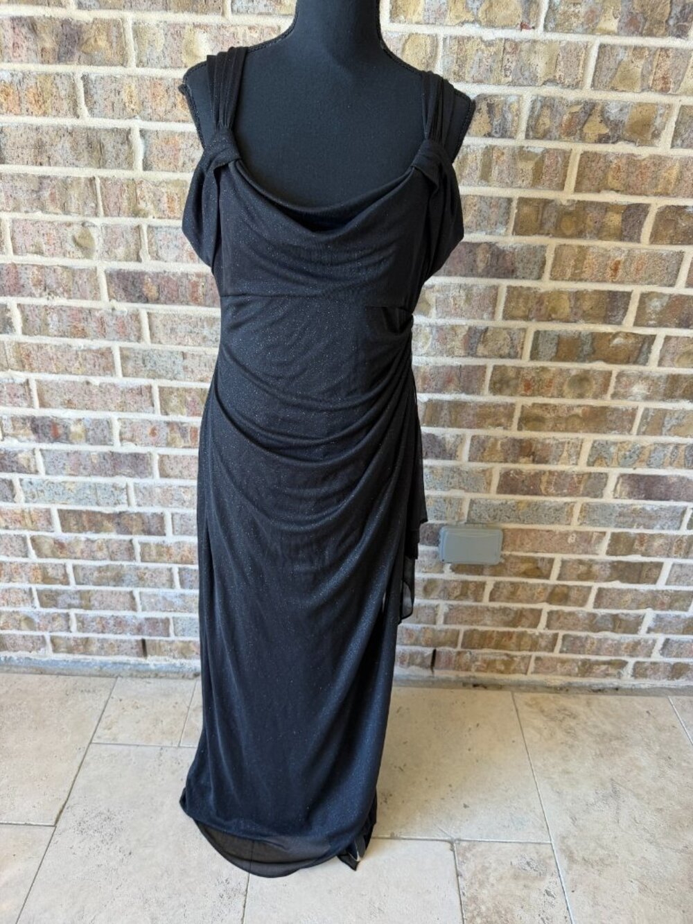 Alex Evenings formal dress sparkle mesh black assymetrical off the shoulder 10